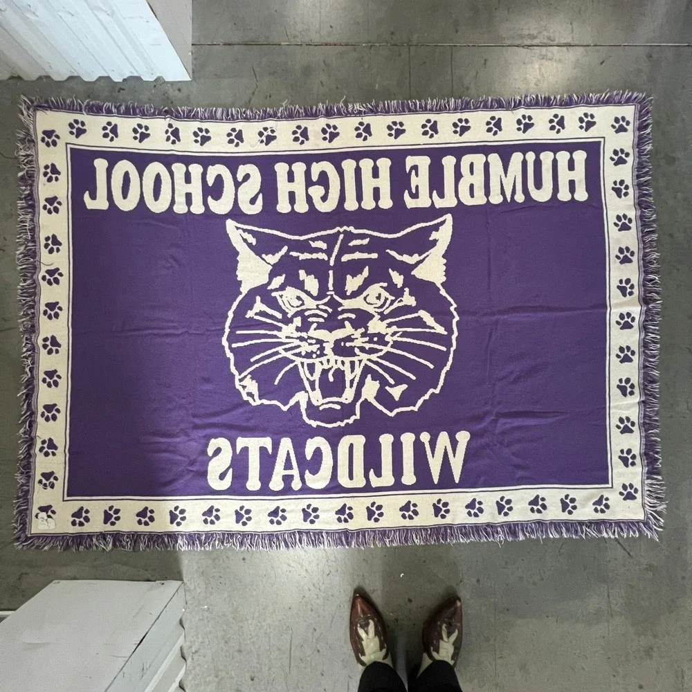 VTG Humble High School Wildcats Athletics Throw‎ Blanket Purple White Fringe USA
